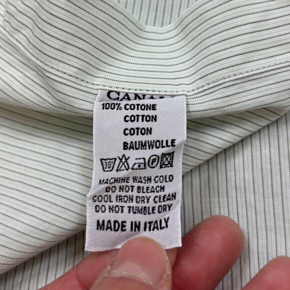 Canali Made in Italy Green Striped Button Up Dress Shirt Men's 42 16.5 - Picture 9 of 10